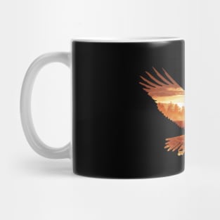 Fly eagle with landscape double exposure Mug